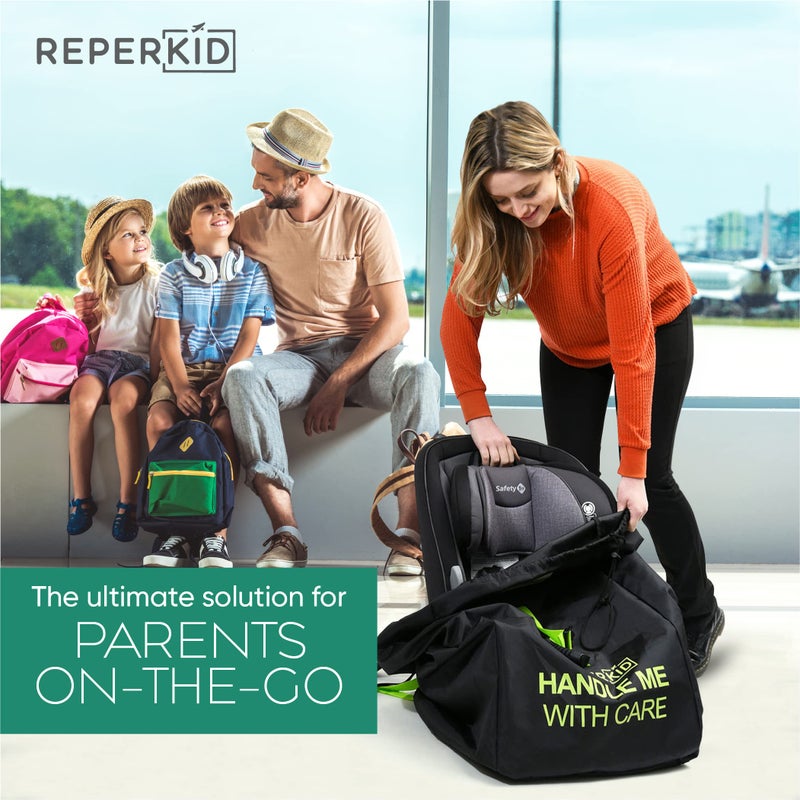 reperkid Car Seat Travel Bag for Airplane, Black and Green, 33" H x 18" W x 18" D, Fits Most Convertible, Booster and Infant Car Seats - Premium Waterproof Cover, Adjustable Shoulder Strap - Image 2